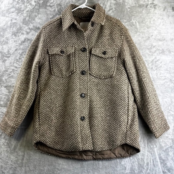 H&M Jackets & Blazers - H&M Shirt Jacket Womens Small Brown Herringbone Quilted Lined Shacket (1779)